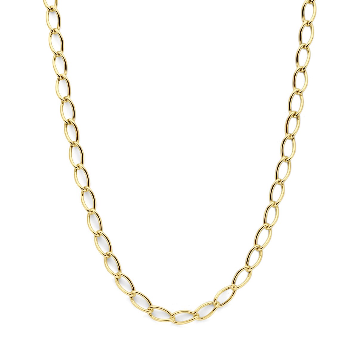 14k geelgouden anker collier met een schakelsysteem van ovale schakelvormen.