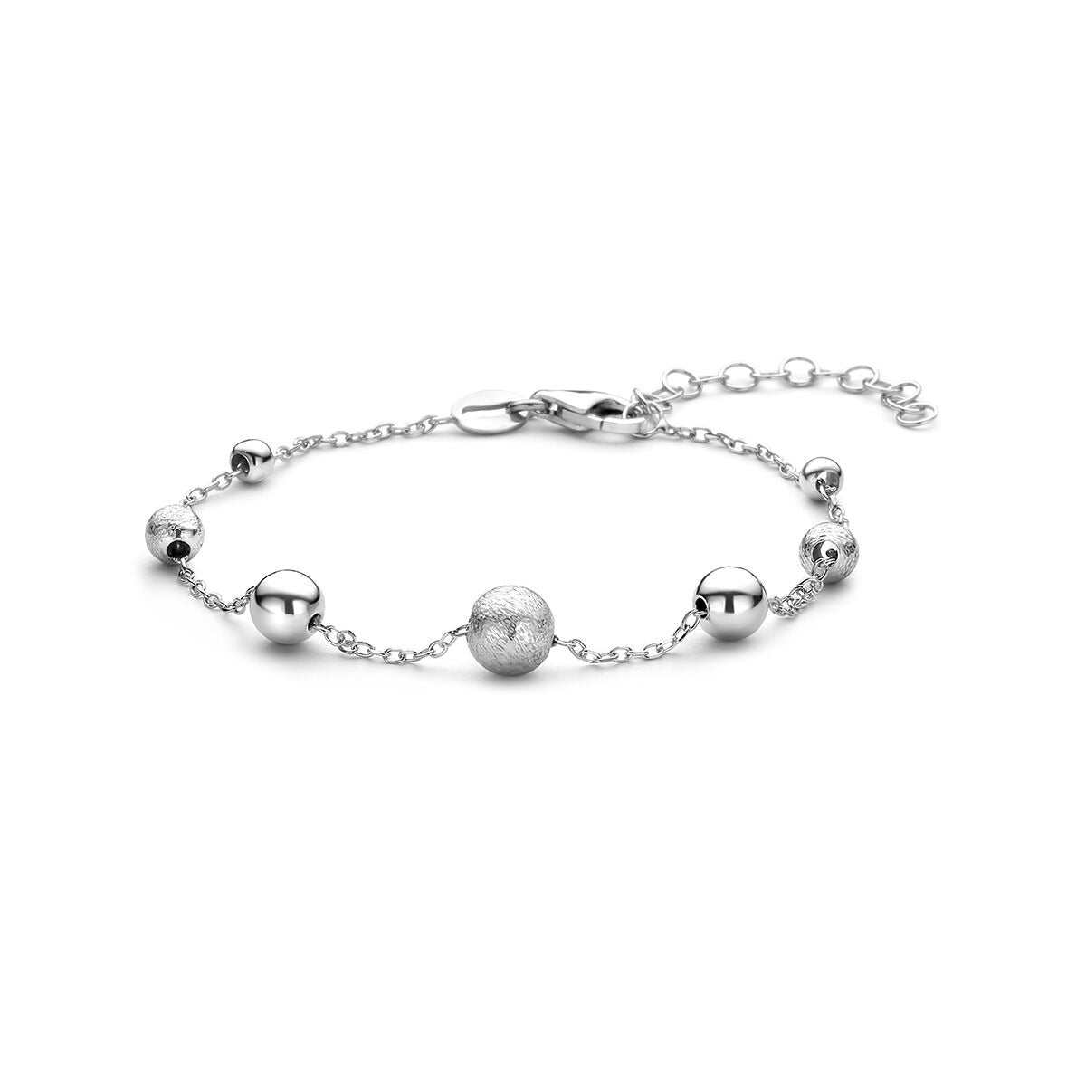 Pulsera de plata 925 rodiada con bolitas brillantes.