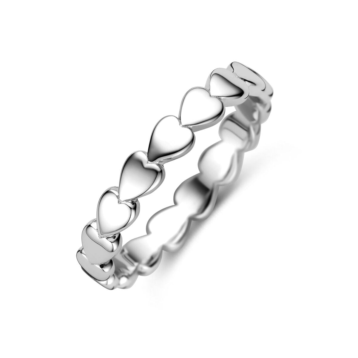 Anillo de plata de ley 925 con corazones, acabado en rodio.