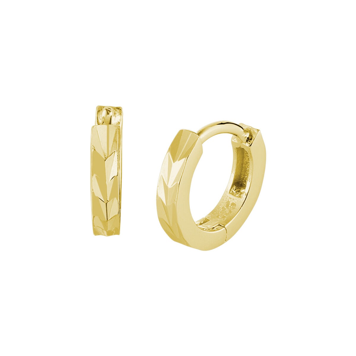 Pendientes de aro dorados de plata 925, con un diseño grabado y un diámetro de 12 mm.