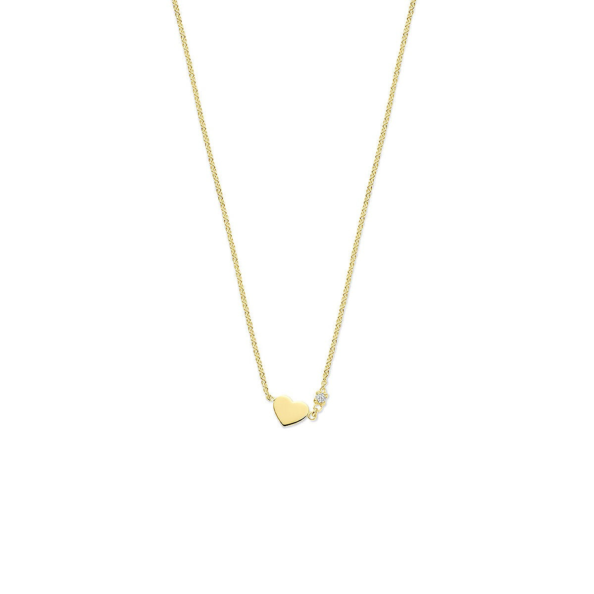 Collar de dama en oro amarillo de 14k con un corazón y diamante, longitud de 40 a 44 cm.