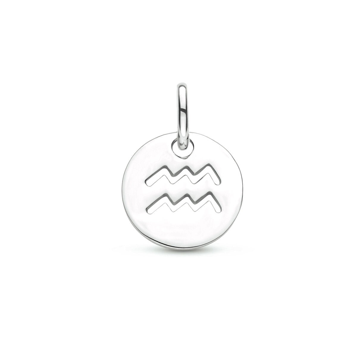 Colgante de plata 925 rodiada con símbolo de acuario en forma de círculo.