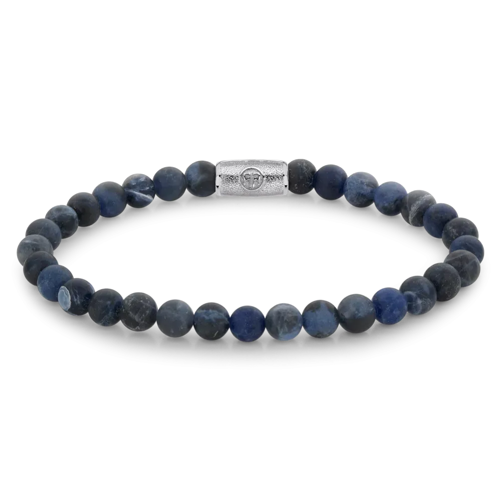 Pulsera de cuentas para hombre de 6 mm en tonos oscuros con cierre plateado.