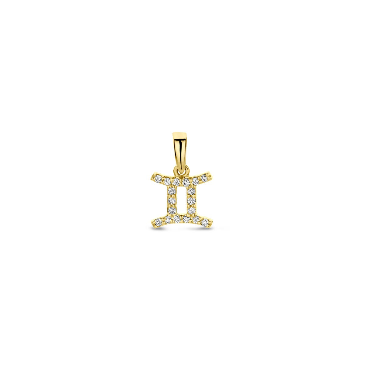Colgante de signo zodiacal en oro amarillo de 14k, decorado con diamantes brillantes.
