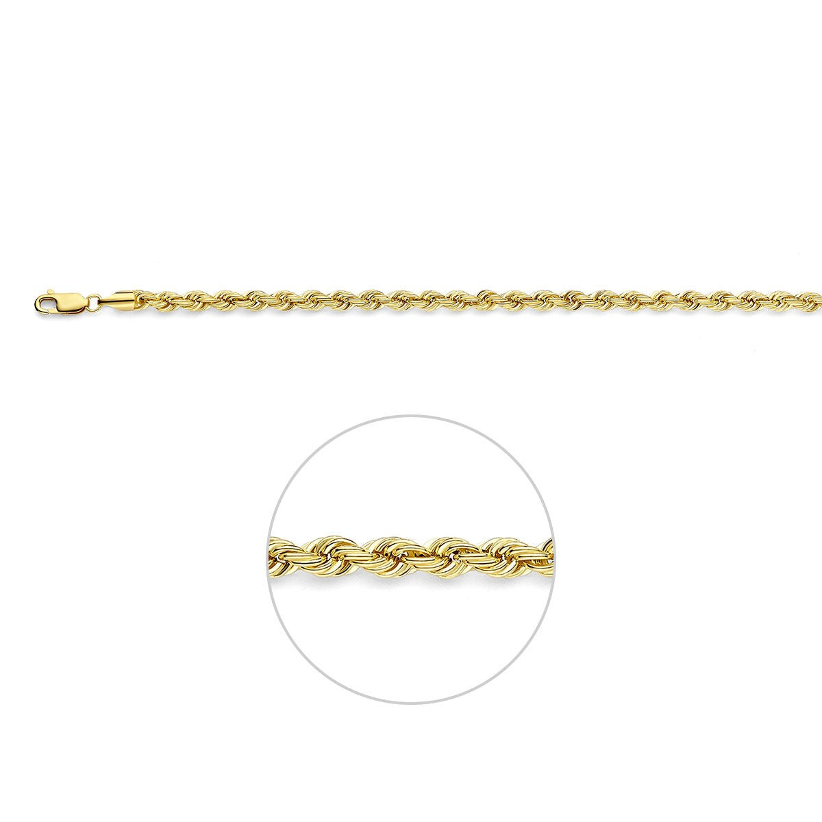 cadena de cordón de oro amarillo de 14 quilates