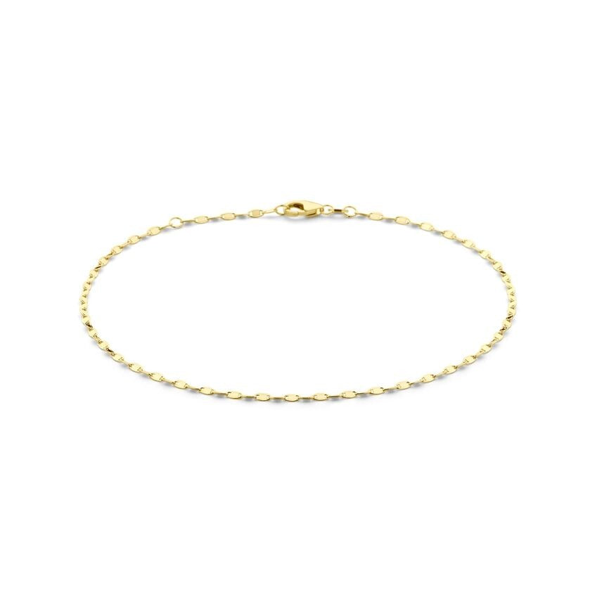 Anillo de tobillo ajustable en oro amarillo de 14k con eslabones de 2 mm de ancho.