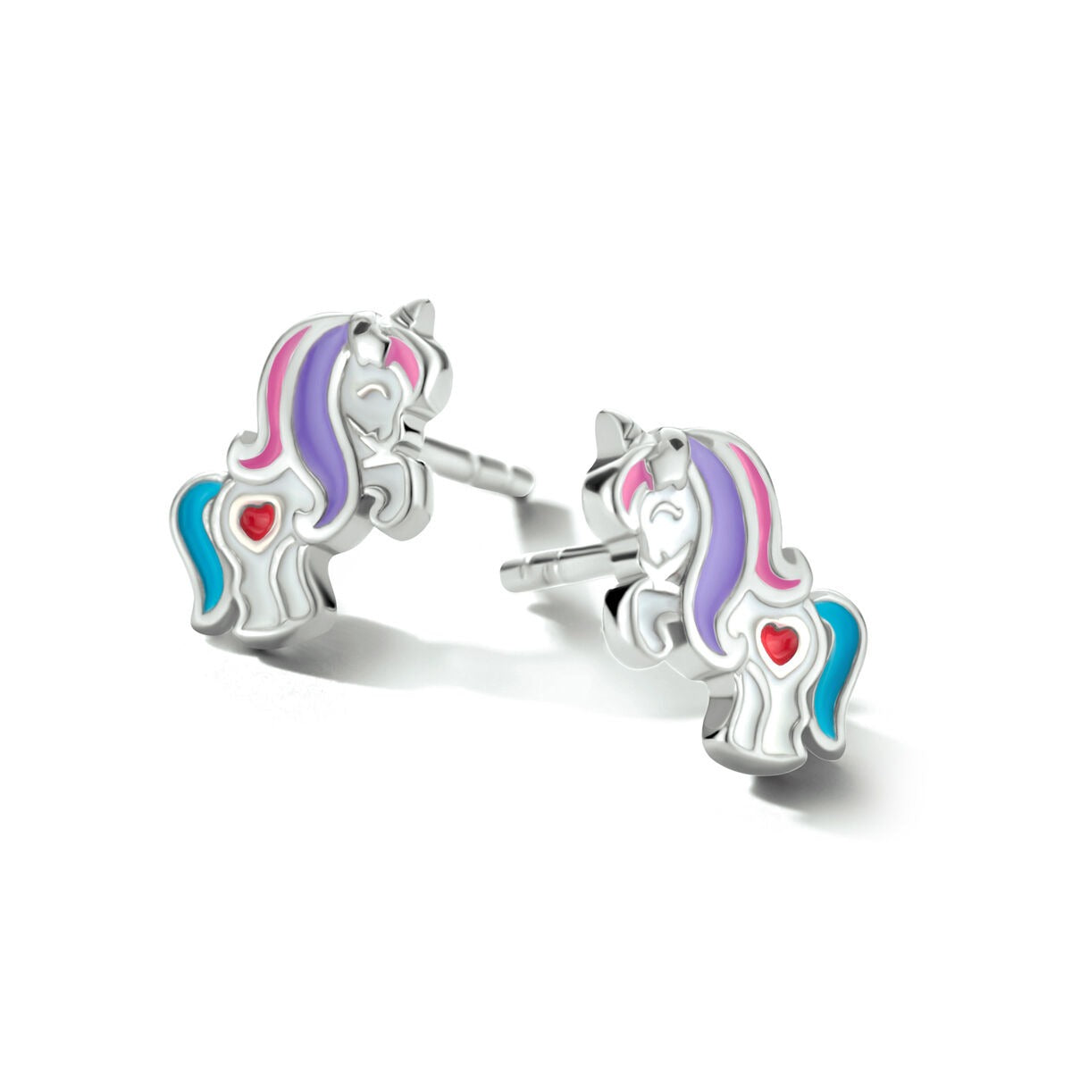 Pendientes de unicornio de plata 925 con detalles en colores rosa y azul.