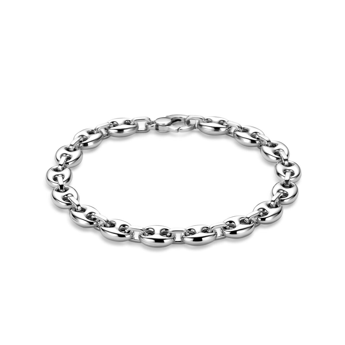Pulsera de plata de ley 925 con eslabones en forma de grano de café.
