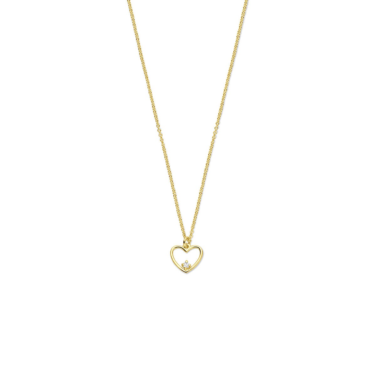 Cadena de oro de 14k con colgante en forma de corazón y diamante.