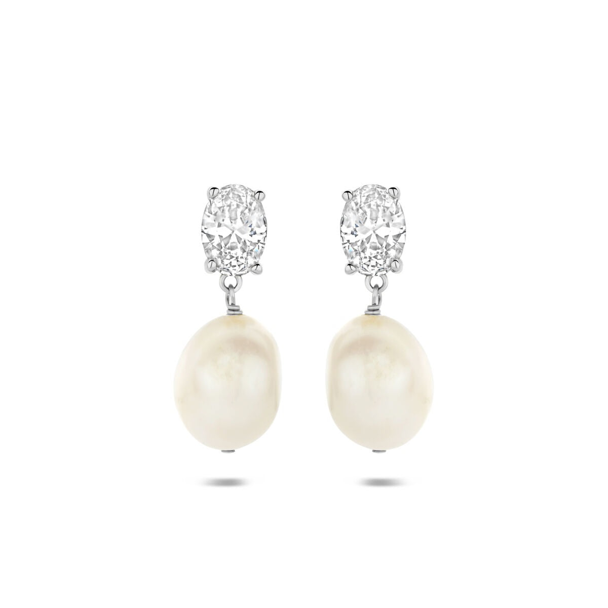 Pendientes largos de plata 925 con perla y circonita.