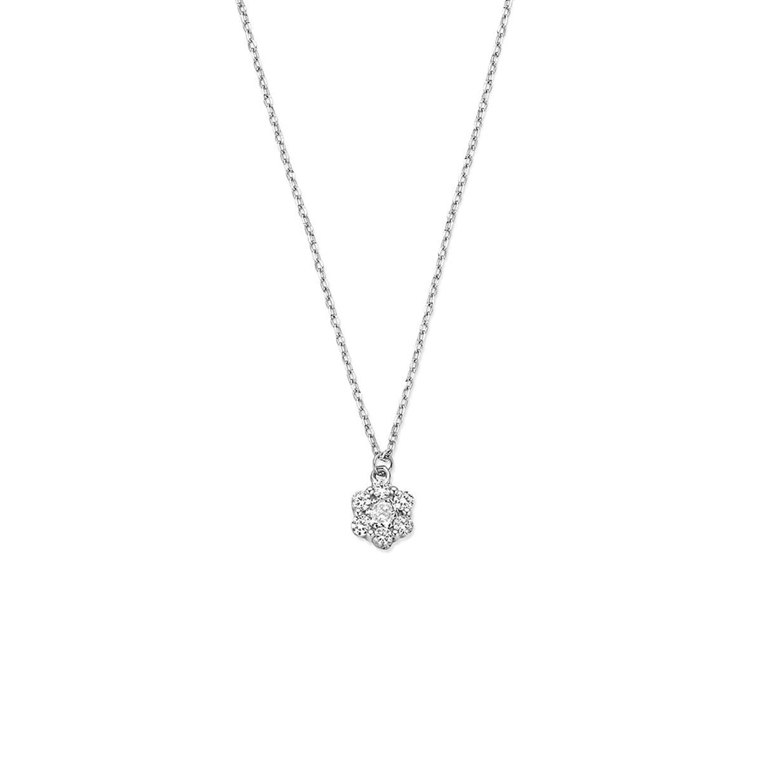 Zilveren bloemen collier met zirkonia