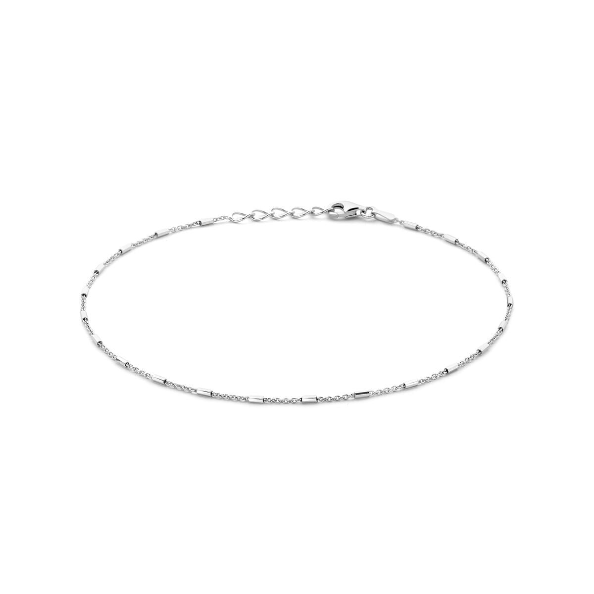 Anillo de tobillo de plata rhodium con finos tubos, longitud de 24 a 26 cm.