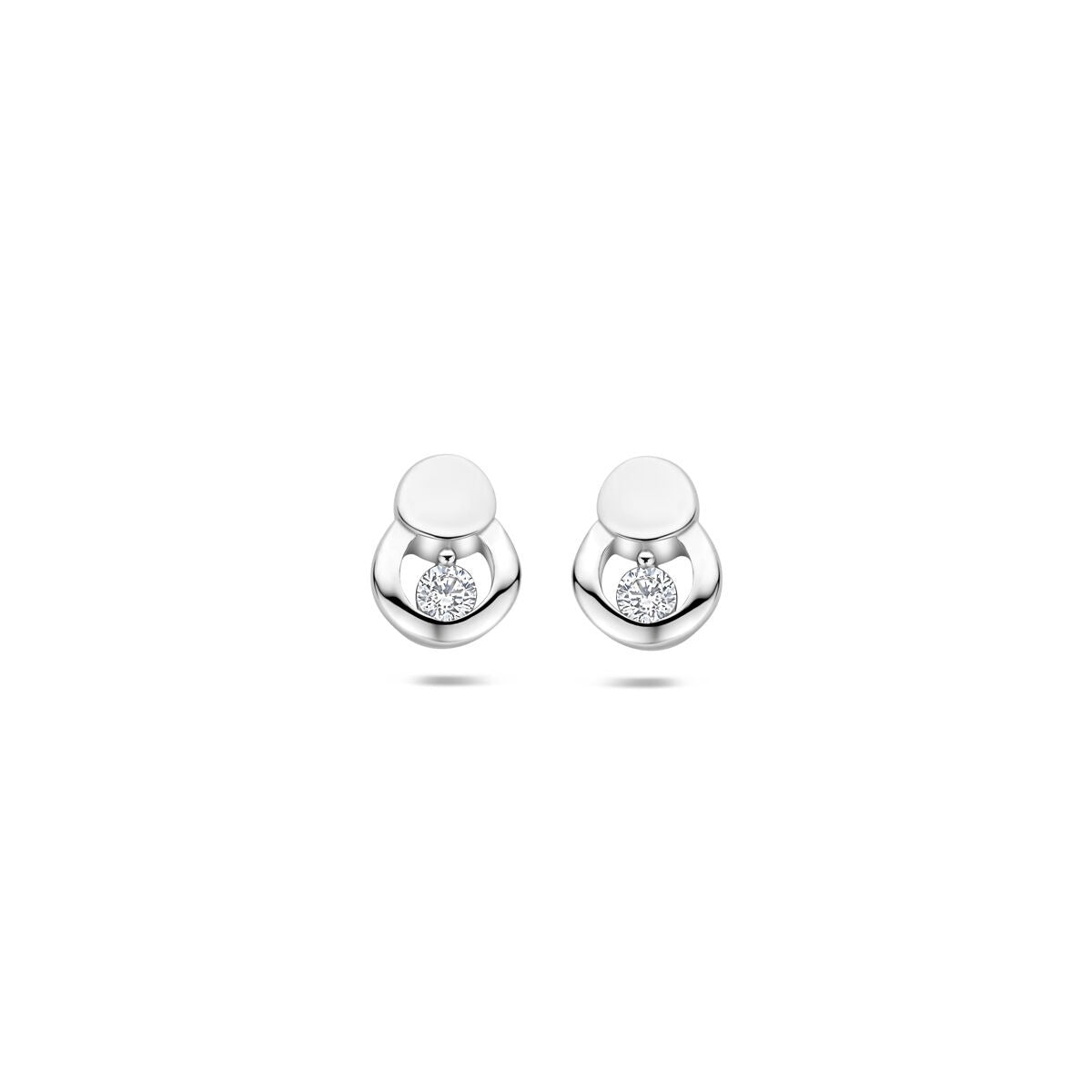 Pendientes de plata con circonitas, acabados en rodio, con forma redonda y brillante.