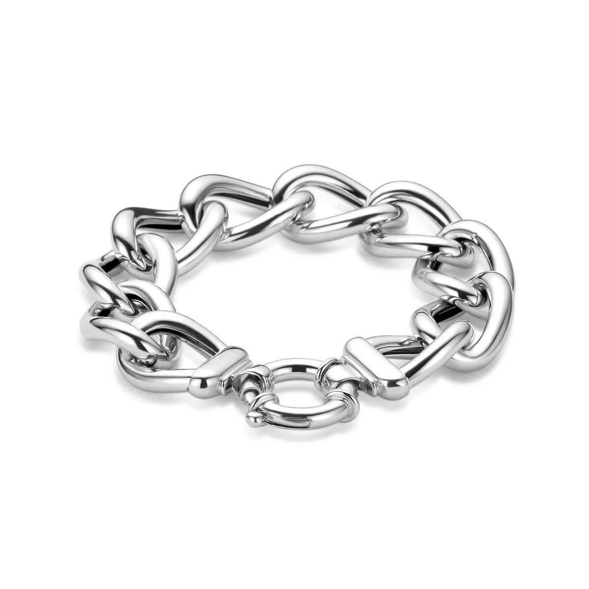 Pulsera gourmette de plata 925 con acabado rodiado, con eslabones entrelazados y cierre ovalado.