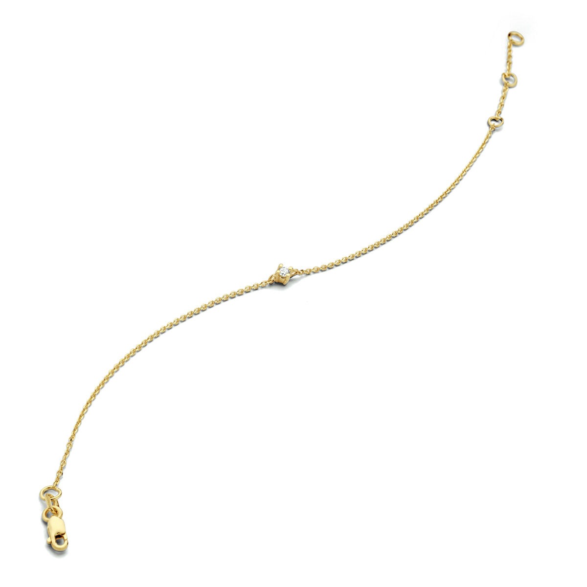 Pulsera de oro amarillo de 14k con diamante de 0,05 ct, diseño delicado y brillante.