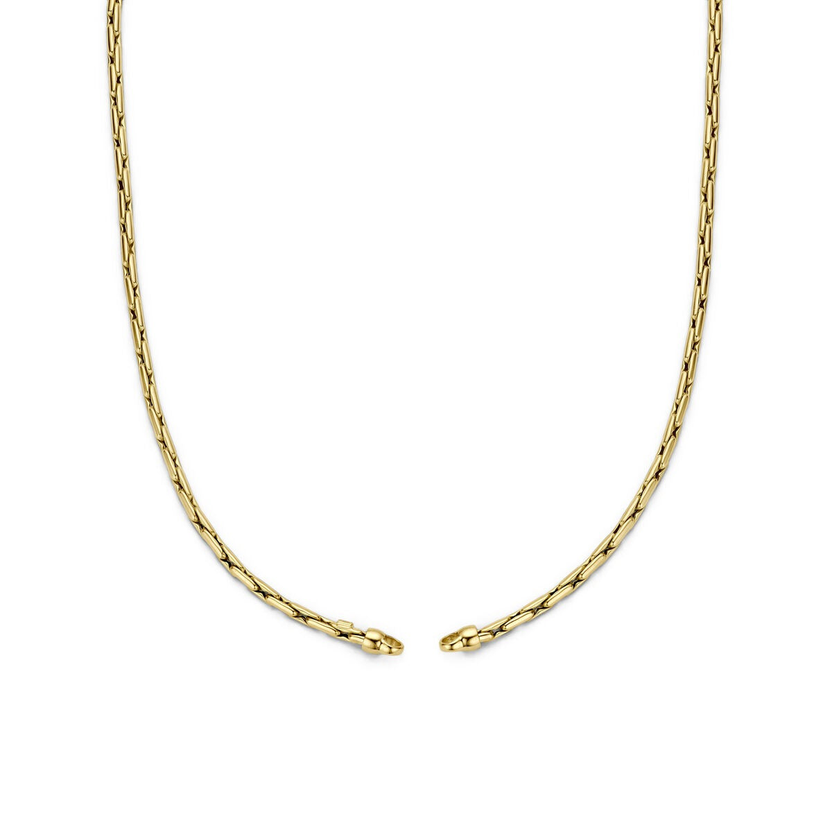 Collar de oro amarillo de 14 quilates sin cierre, con diseño trenzado y acabado brillante.