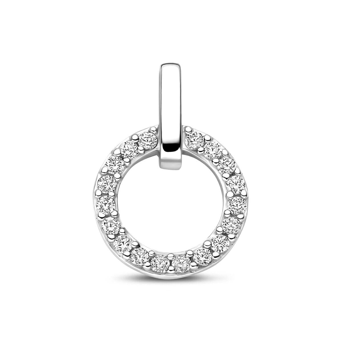 Colgante de plata con circonitas en engaste de brillante, forma circular de 17 mm.