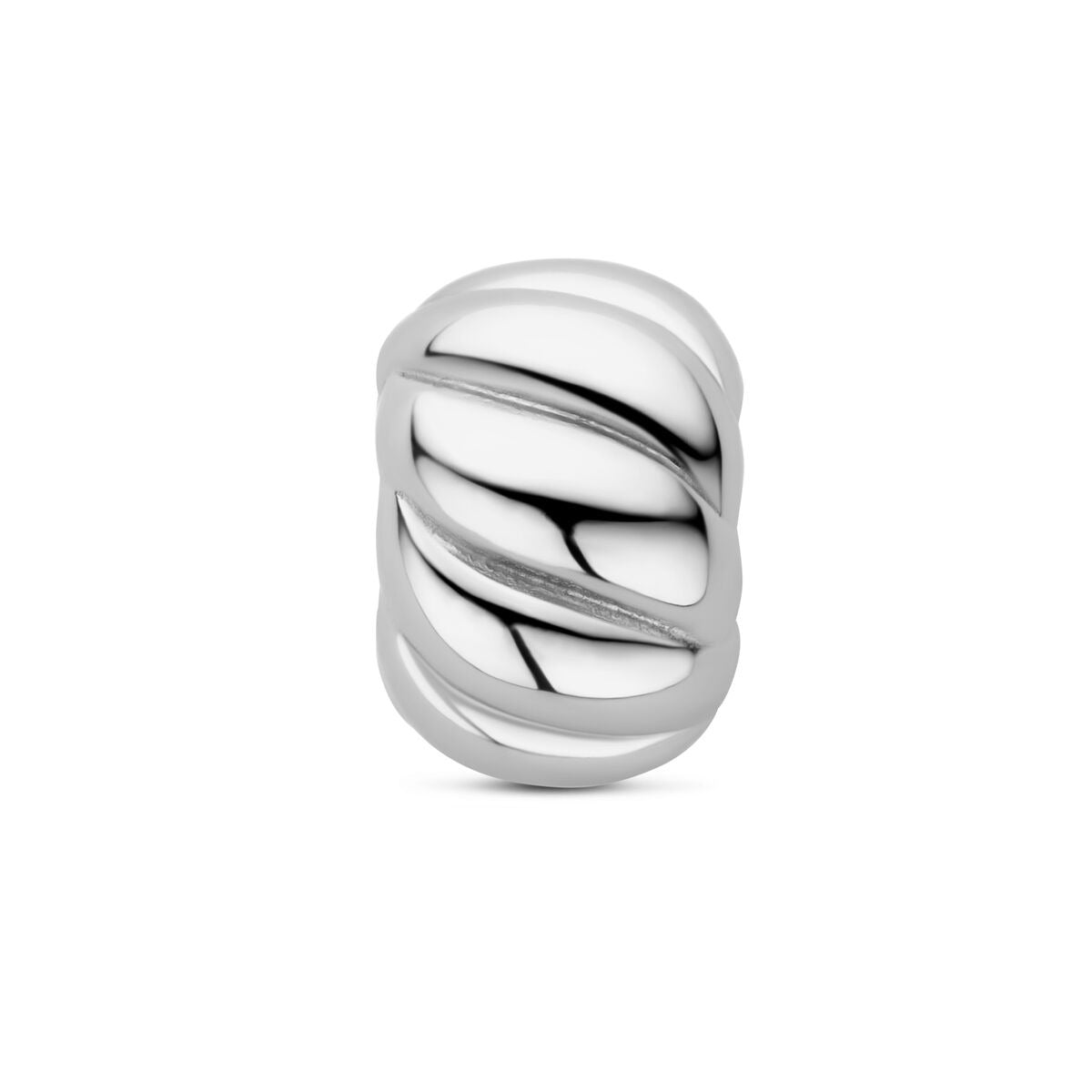 Rondel de plata 925 con acabado rodiado y diseño ondulado.