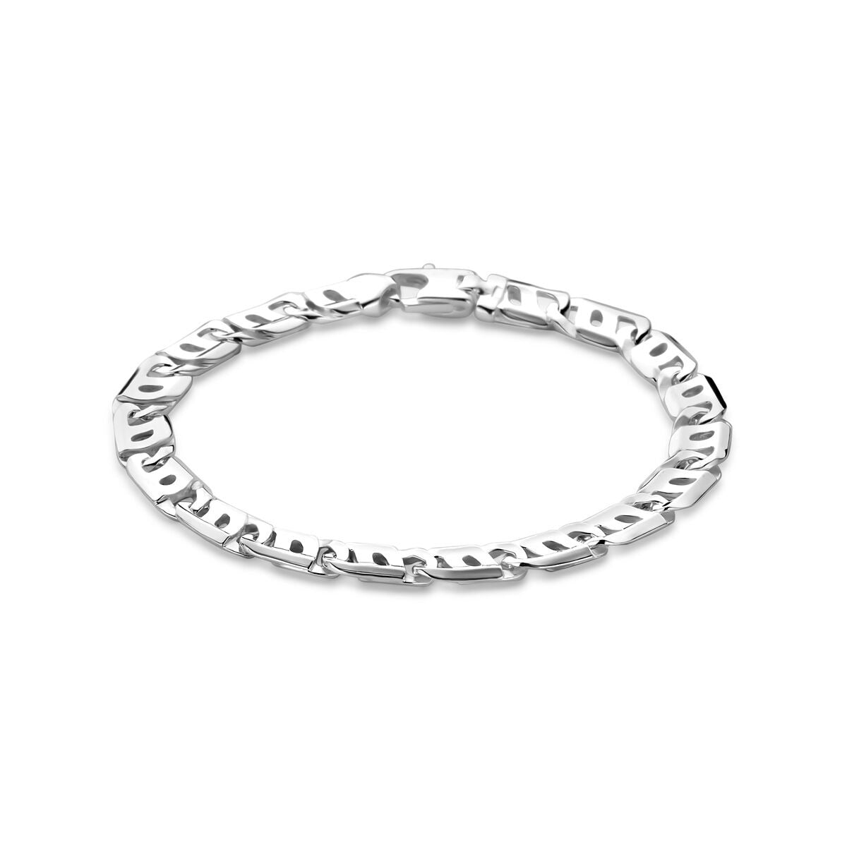 Pulsera de hombre de plata con eslabones ancla anchos y cierre de langosta.
