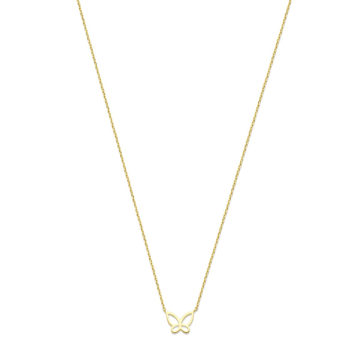 Collar de oro amarillo de 14k con diseño de mariposa, delicado y sencillo.