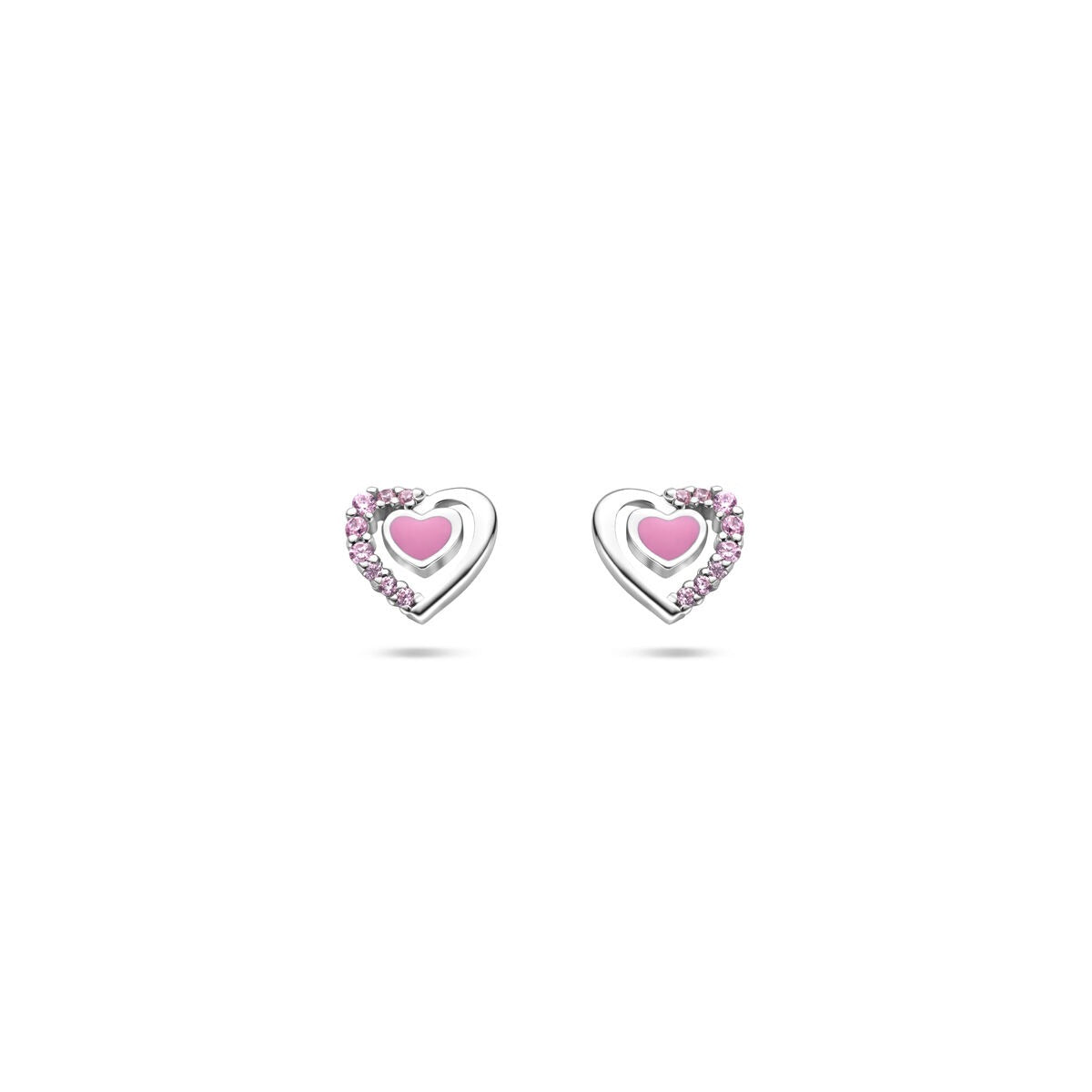 Pendientes infantiles en forma de corazón con circonitas rosas – Pendientes infantiles
