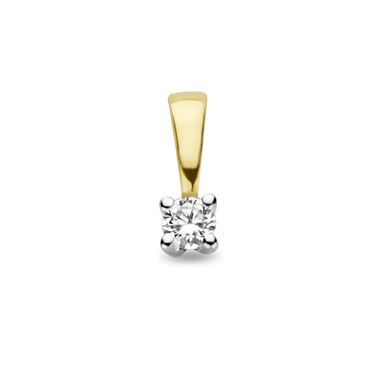 Colgante bicolor de oro de 14k con diamante brillante en la parte inferior.