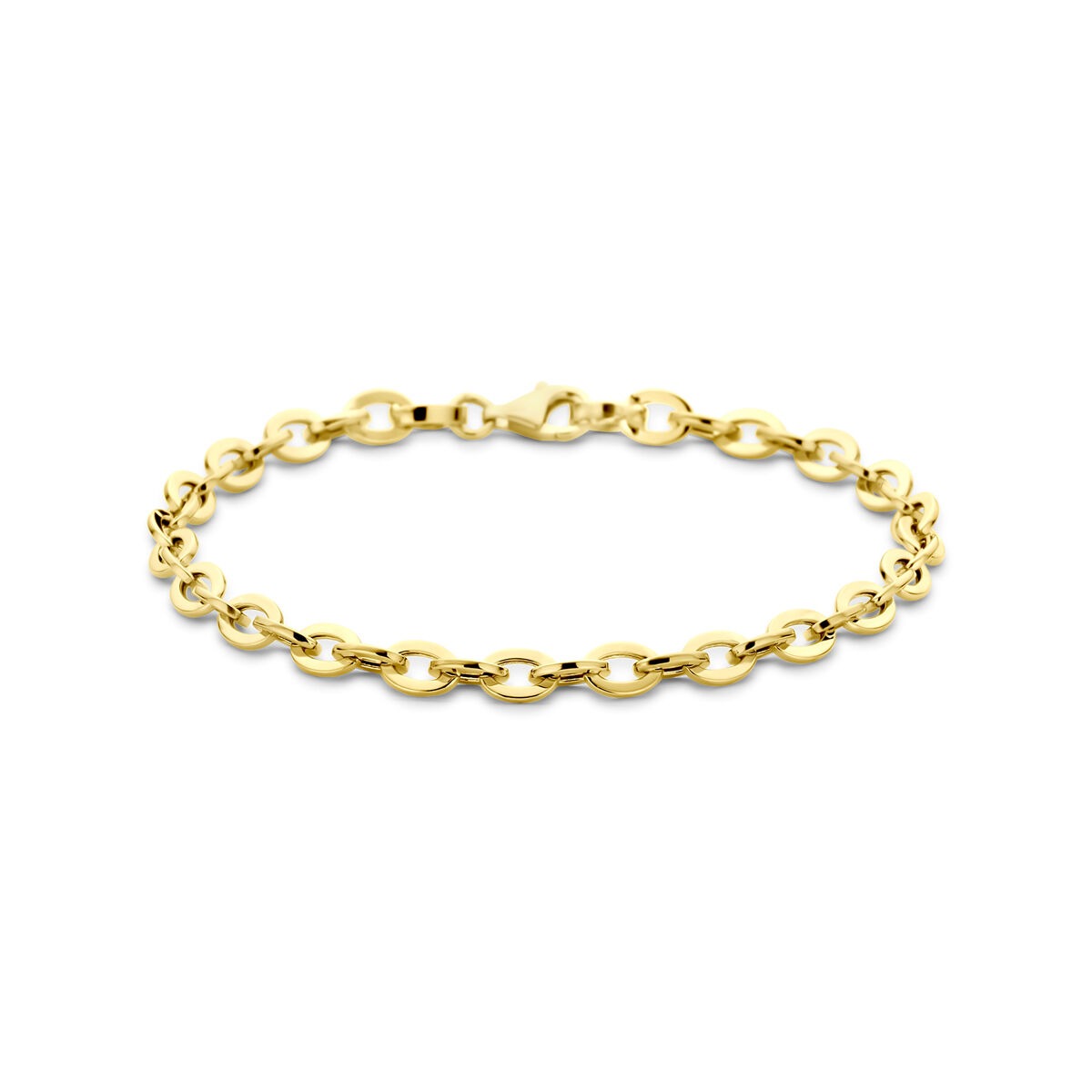 Pulsera de eslabones de ancla en oro amarillo de 14k, 4,7 mm de ancho y 19 cm de largo.