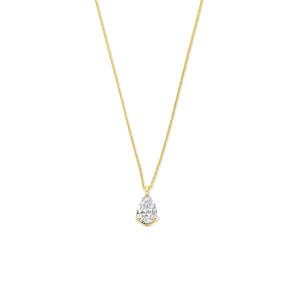 Cadena de oro de 14 quilates con diamante cultivado en laboratorio en forma de pera.