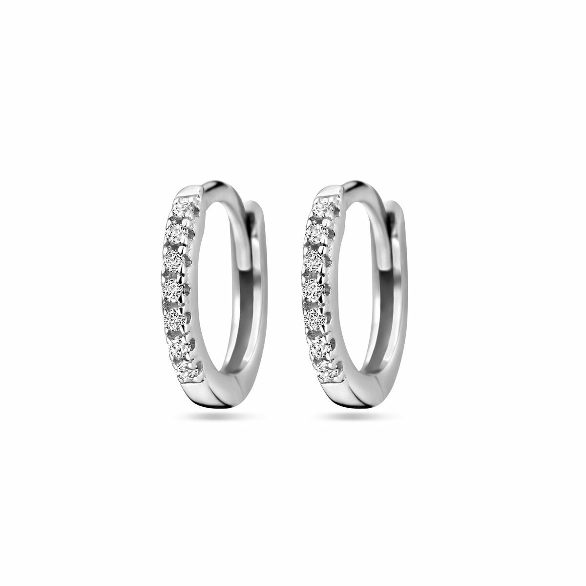 Pendientes de aro plateados con circonitas, acabado en rodio, de plata 925.