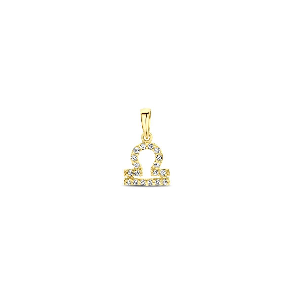 Colgante de oro amarillo de 14k con diseño de signo zodiacal y diamantes.