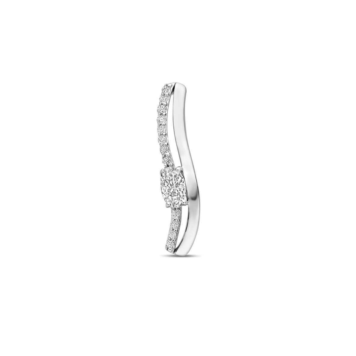 Colgante de plata rodiada en forma de barra con circonitas, 21 mm de altura.