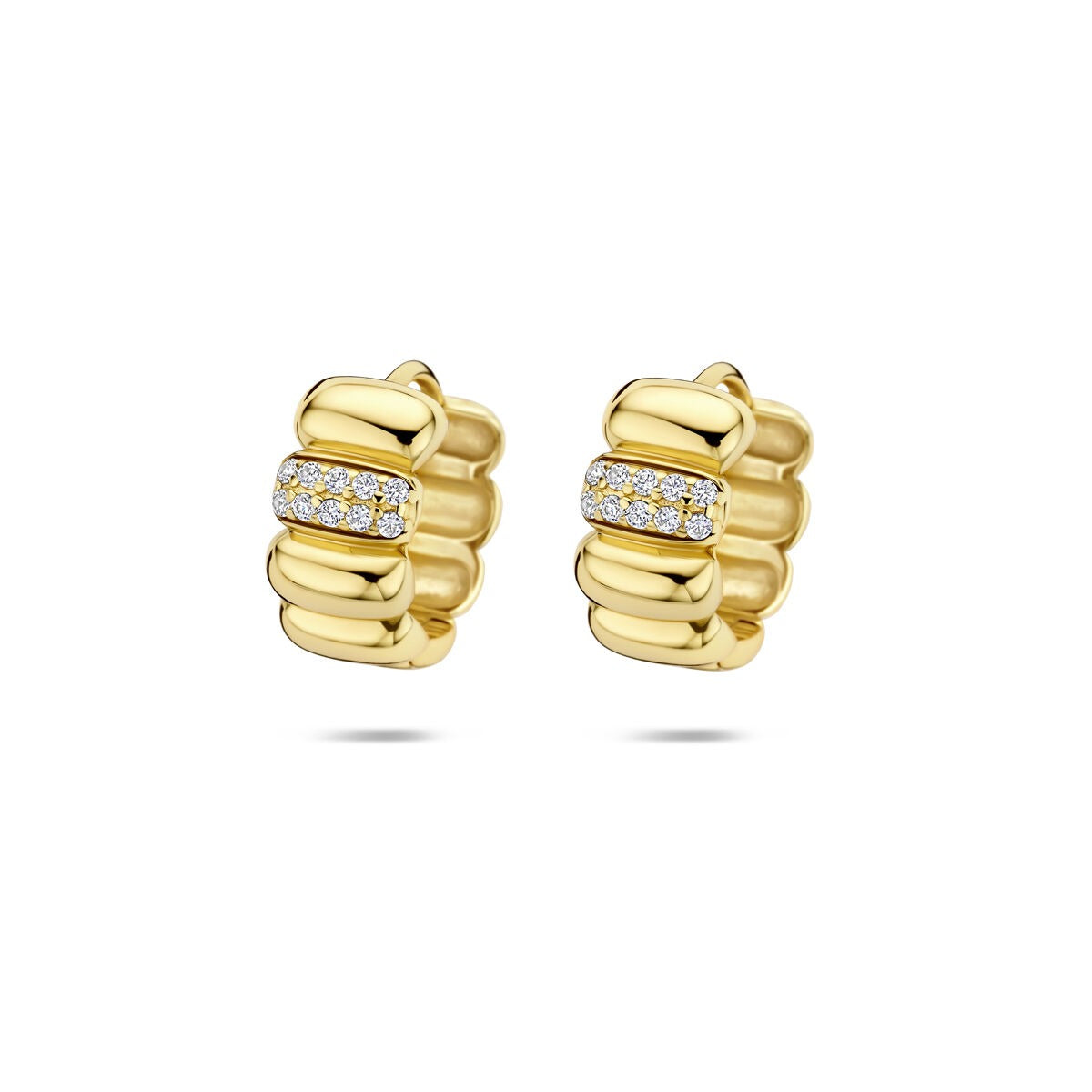 Pendientes de aro de plata amarilla bañada en oro con zircón.