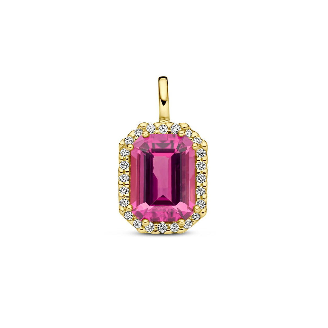 14k Geelgouden Hanger met Roze Toermalijn en Diamant – 15x8.5mm