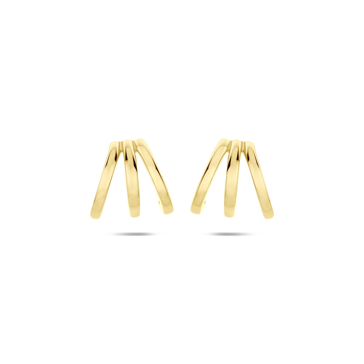Pendientes de aro de plata 925 bañados en oro con diseño de múltiples bandas.