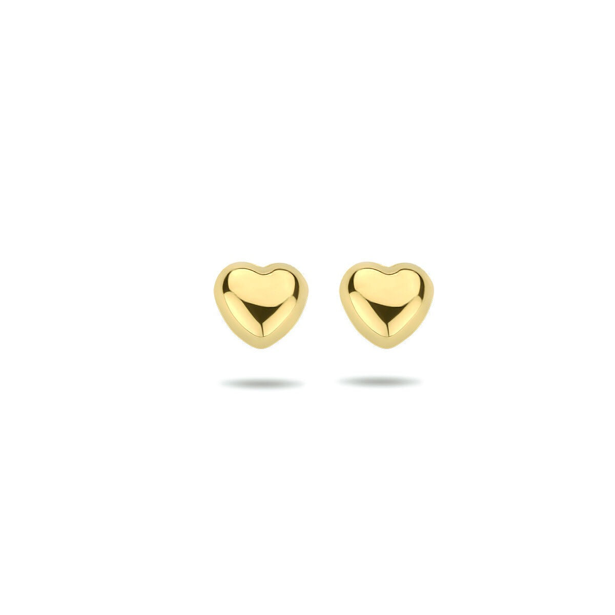 Pendientes de corazón en oro amarillo de 9 quilates, con un acabado pulido y brillante.