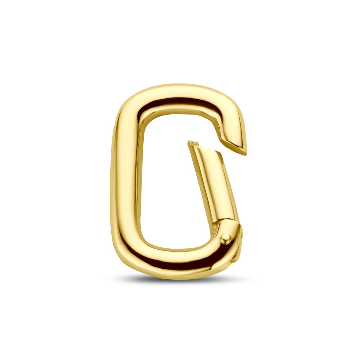 Conector de papel en oro amarillo de 14 quilates con forma alargada y acabado brillante.