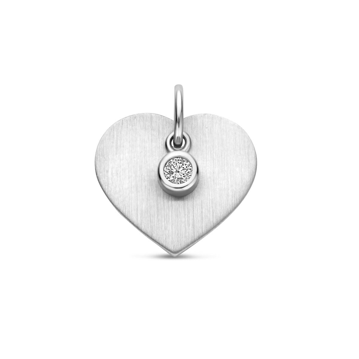 Colgante de corazón de plata rodiada con acabado mate y zirconia brillante.