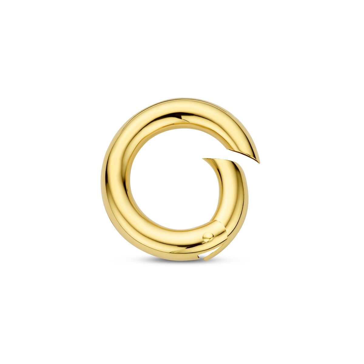 Conector dorado en forma de espiral, elaborado en oro de 14 quilates, con acabado brillante.