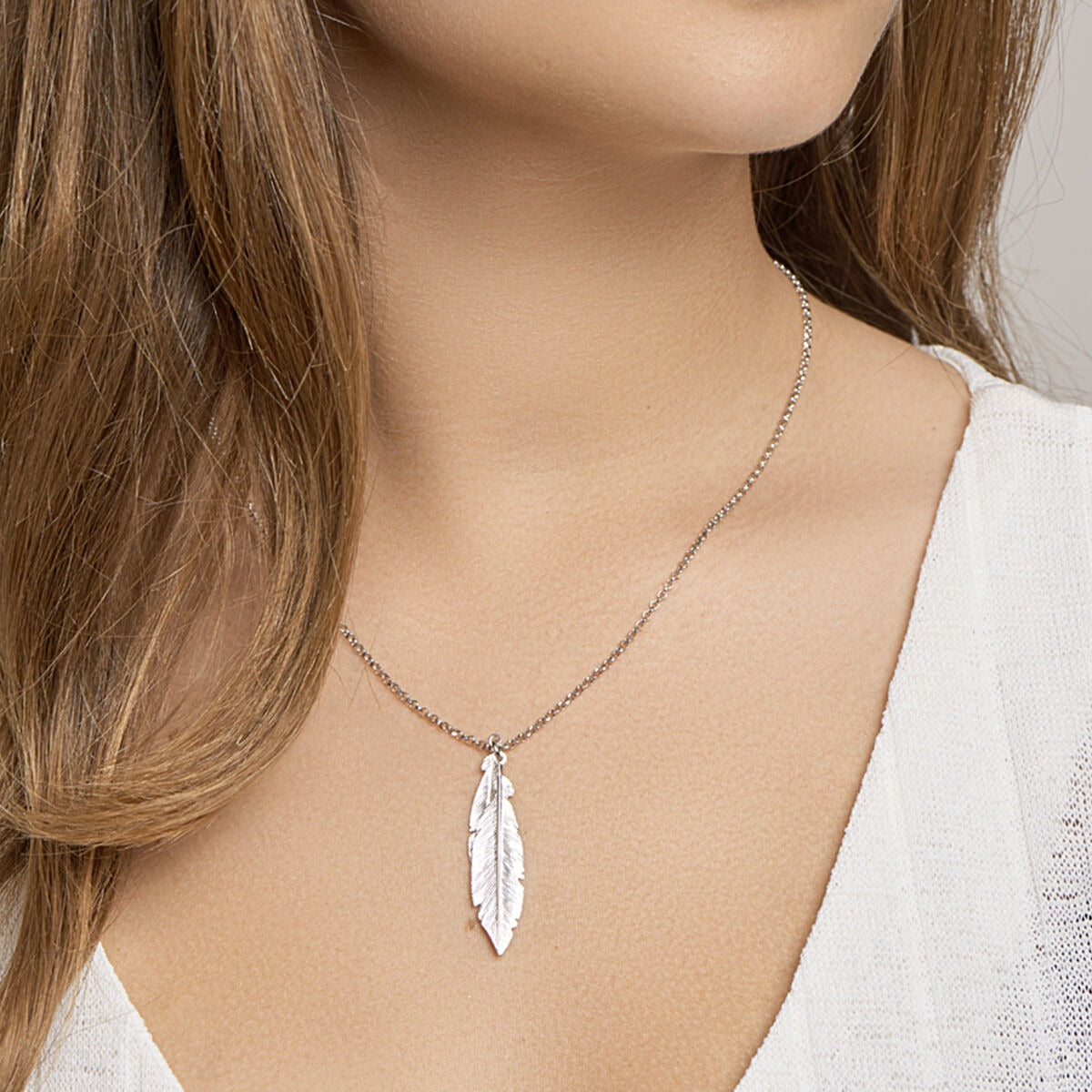 Collar de plata con plumas – plata 925 rodiada (set)