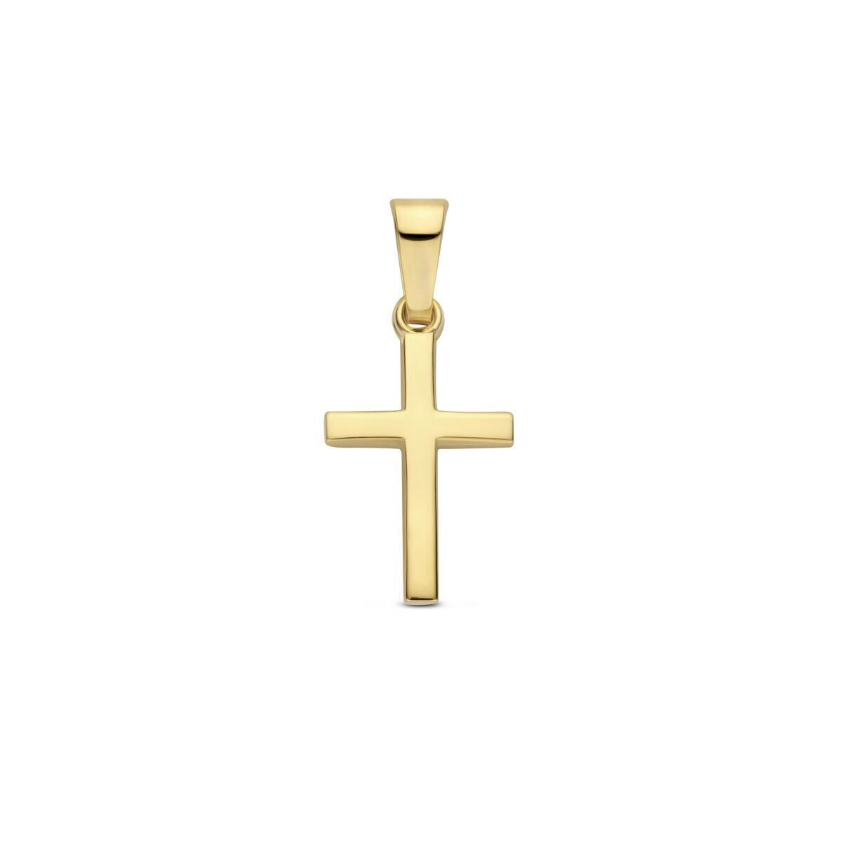 Colgante de cruz en oro amarillo de 14k, diseño clásico en tamaño refinado.