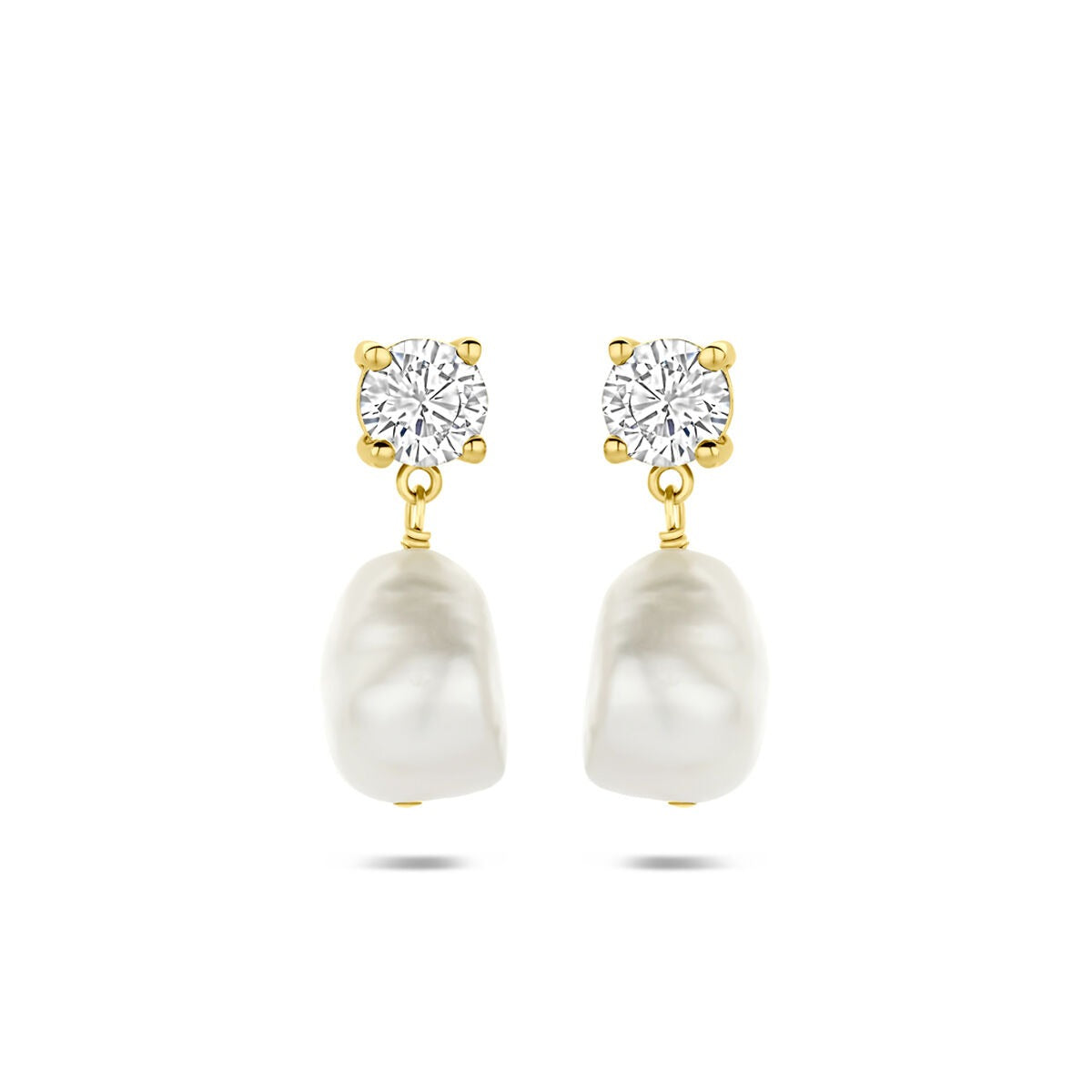 Pendientes de oro con perla y circonitas.
