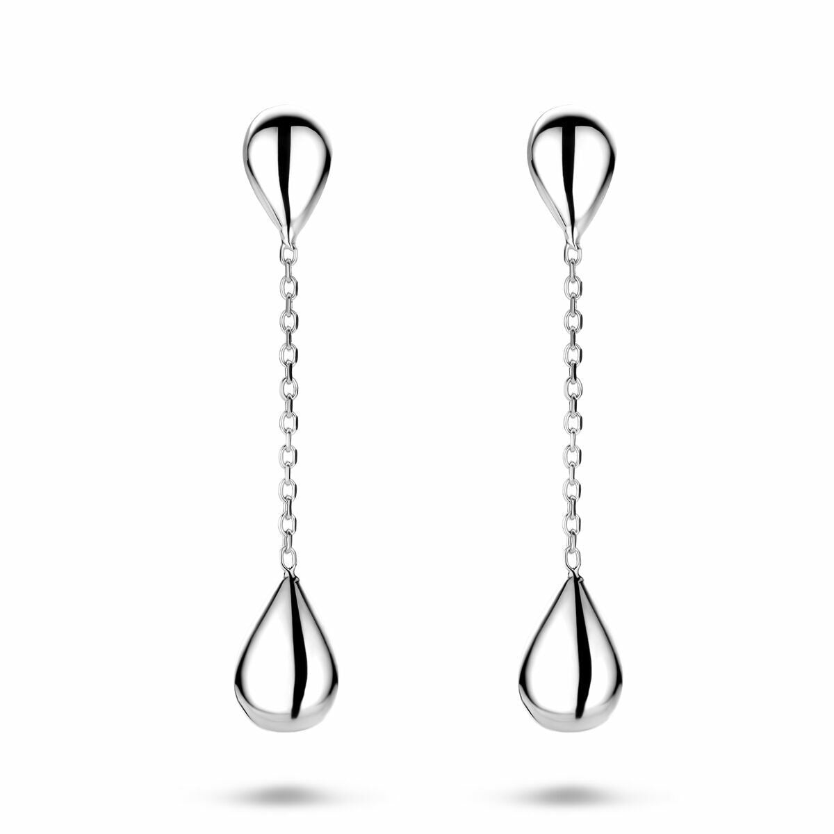 Pendientes largos de plata rodiada en forma de gota de 36 mm con cadena.