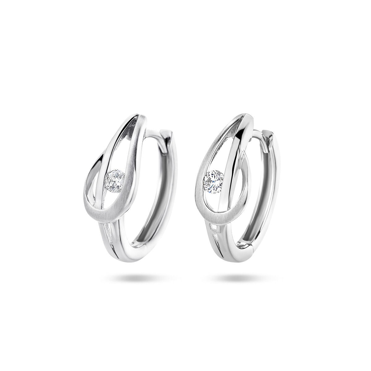 Pendientes de aro de plata 925 con circonitas, diseño en forma de gota.