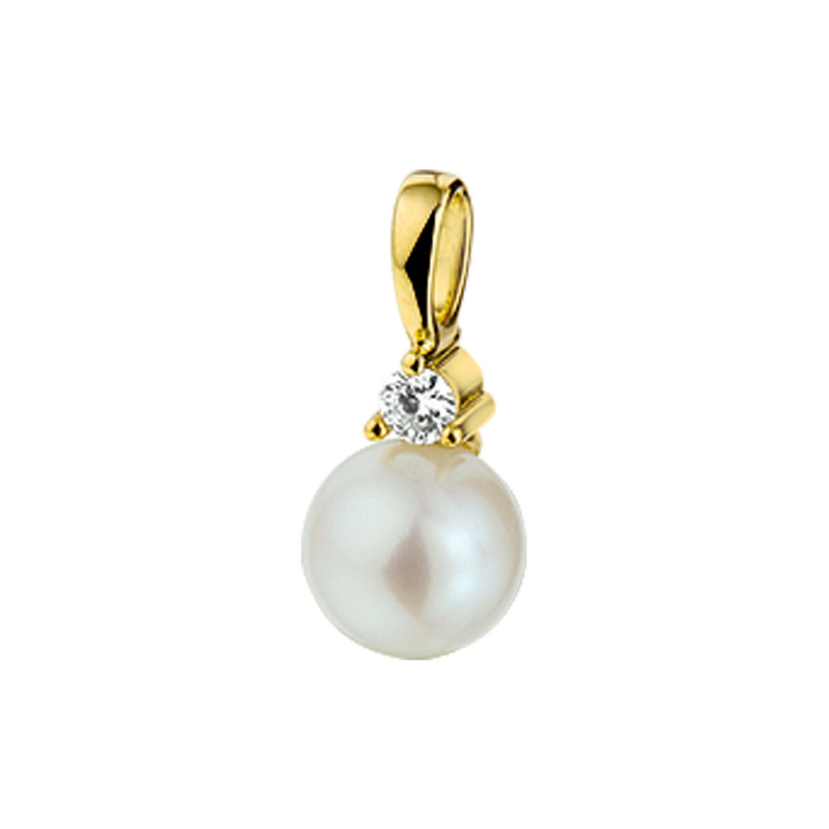 Colgante de oro amarillo de 14k con perla y diamante de 0.05ct.