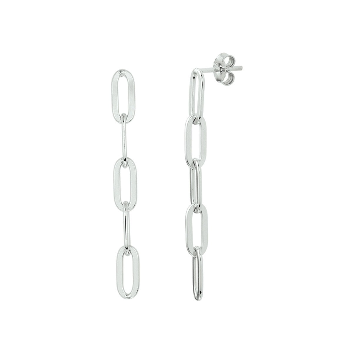 Pendientes largos de plata en estilo de cadena.