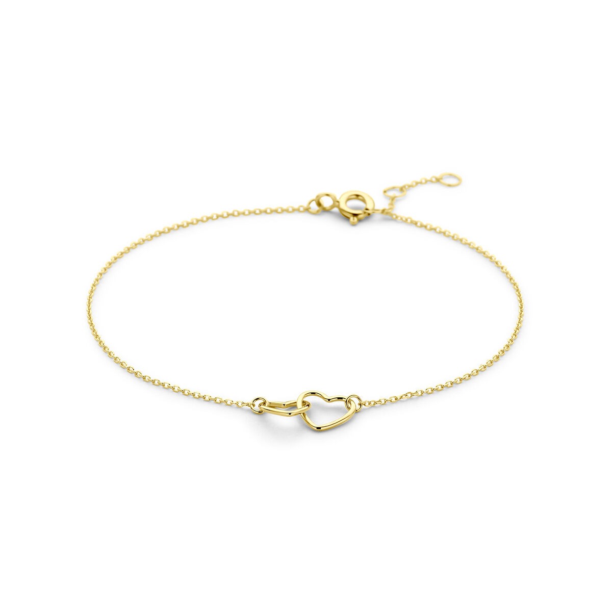 Pulsera ajustable de oro amarillo de 14k con detalle de corazones.