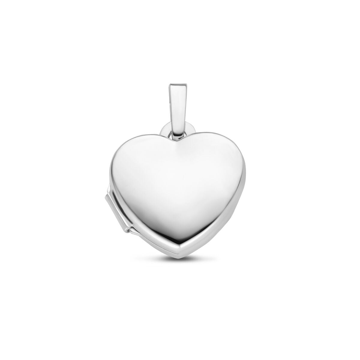 Colgante en forma de corazón de plata 925, acabado en rodio, con superficie pulida.