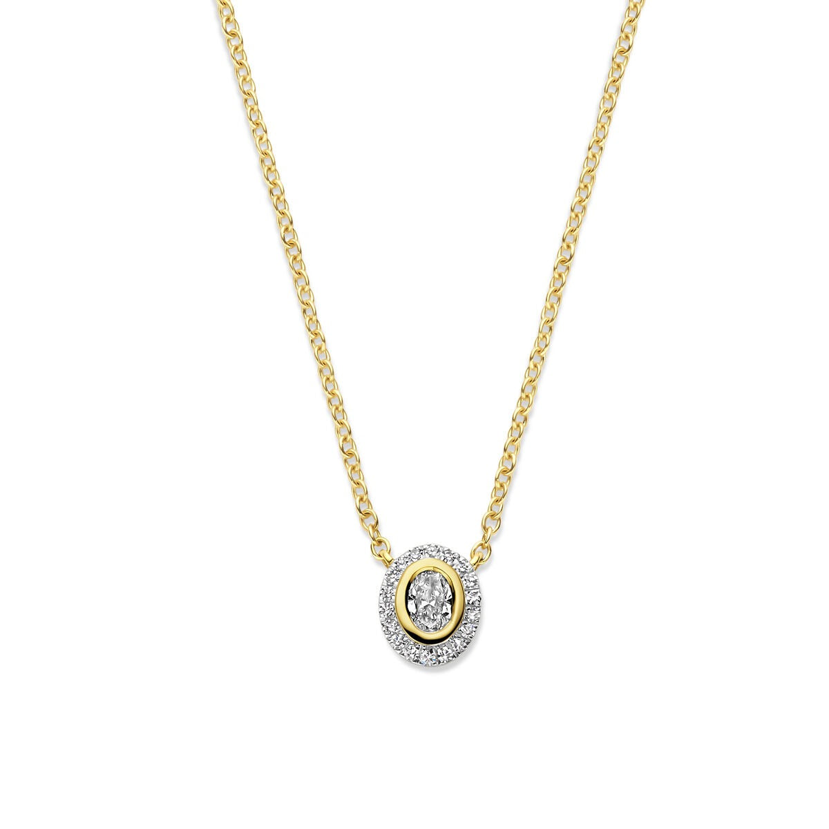 Collar de oro amarillo de 14k con diamante en engaste de entourage de 0.25 ct.