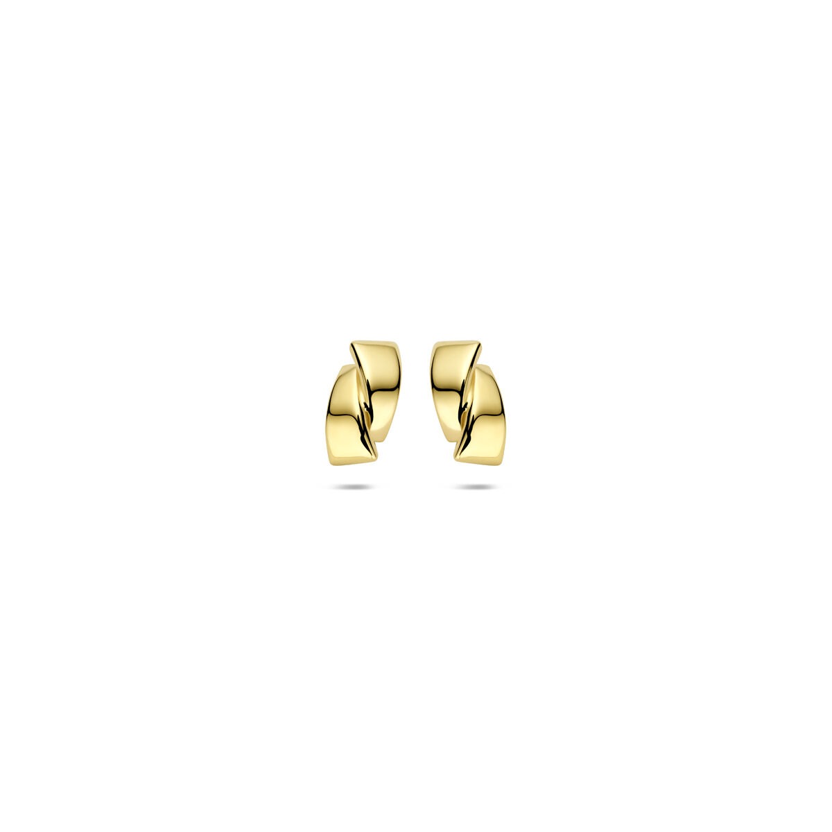 Pendientes de oro amarillo de 14k, con un diseño moderno y estilizado en forma de curva.