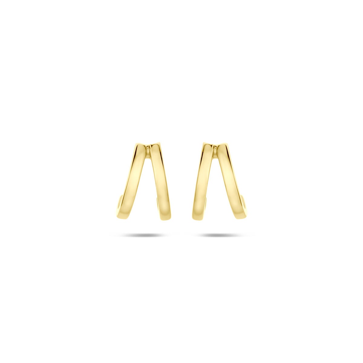 Pendientes de aro de plata 925 bañados en oro, con un diseño angular y acabado brillante.